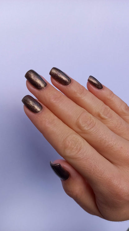Manicured with Chocolate Sparkle Cally Gel Nail Polish