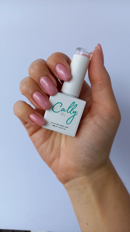 Hand Manicured with Heavenly Pink Cally Gel Nail Polish and 8ml Bottle in Hand