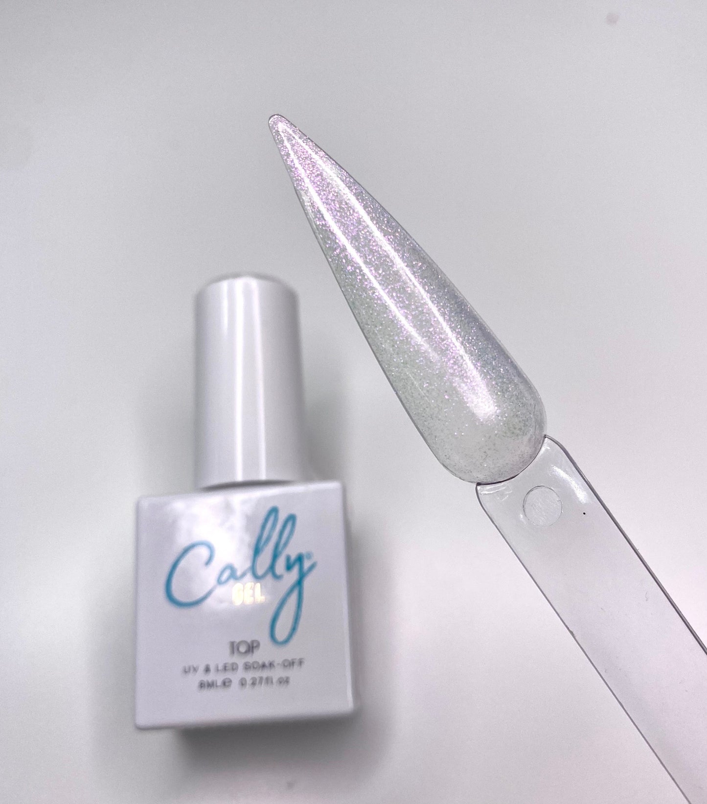 Cosmo Cally Gel Top Coat 8ml Bottle with focus on white colour sample