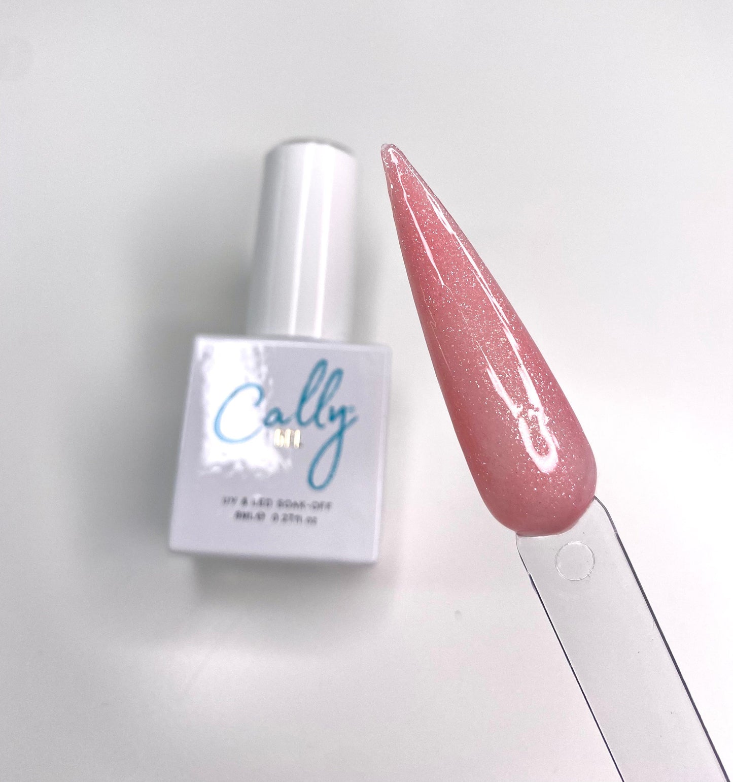 Heavenly Pink Cally Gel Nail Polish 8ml Bottle and a Colour Sample