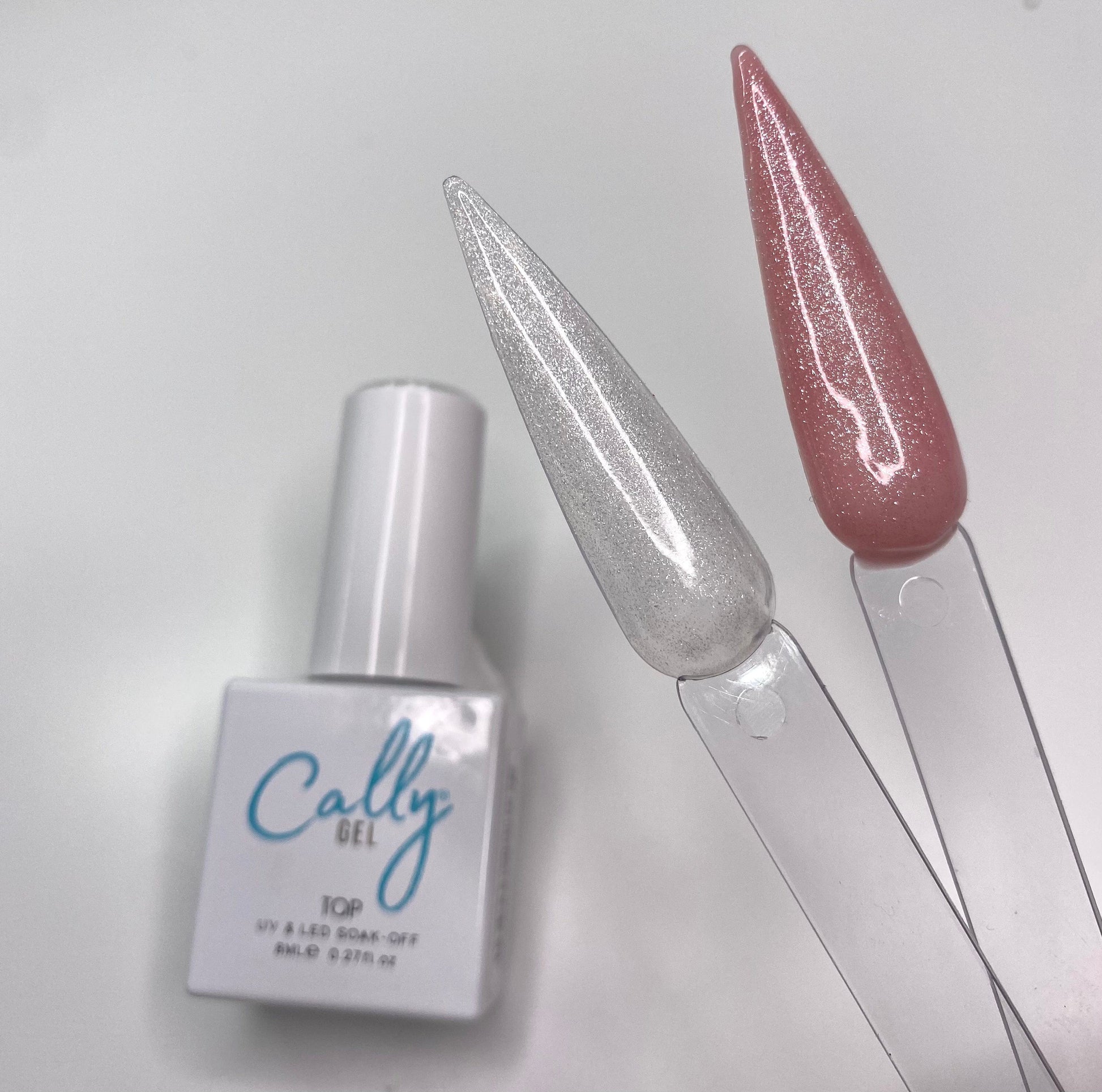 Galaxy Cally Gel Top Coat 8ml Bottle with colour sample