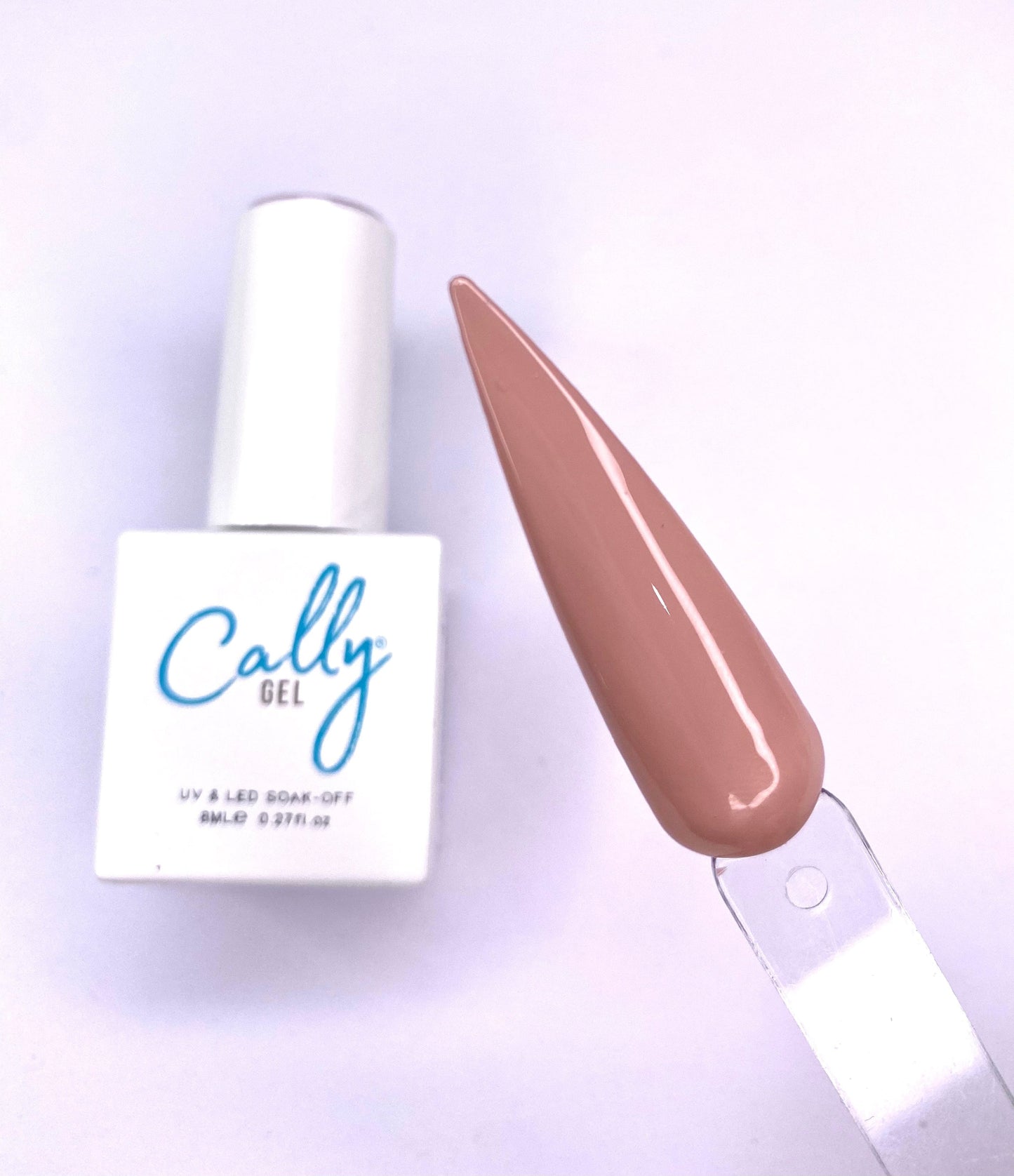Peony petal cally gel nail polish bottle and with a colour sample